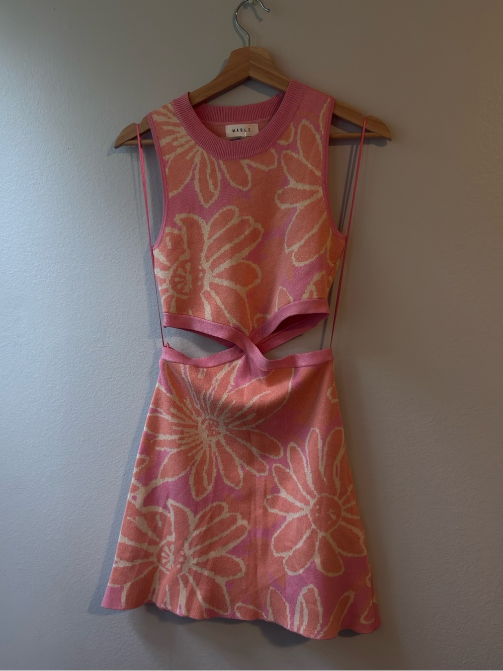 MABLE Pink & Orange Floral Daisy Cutout Knit Mini Dress